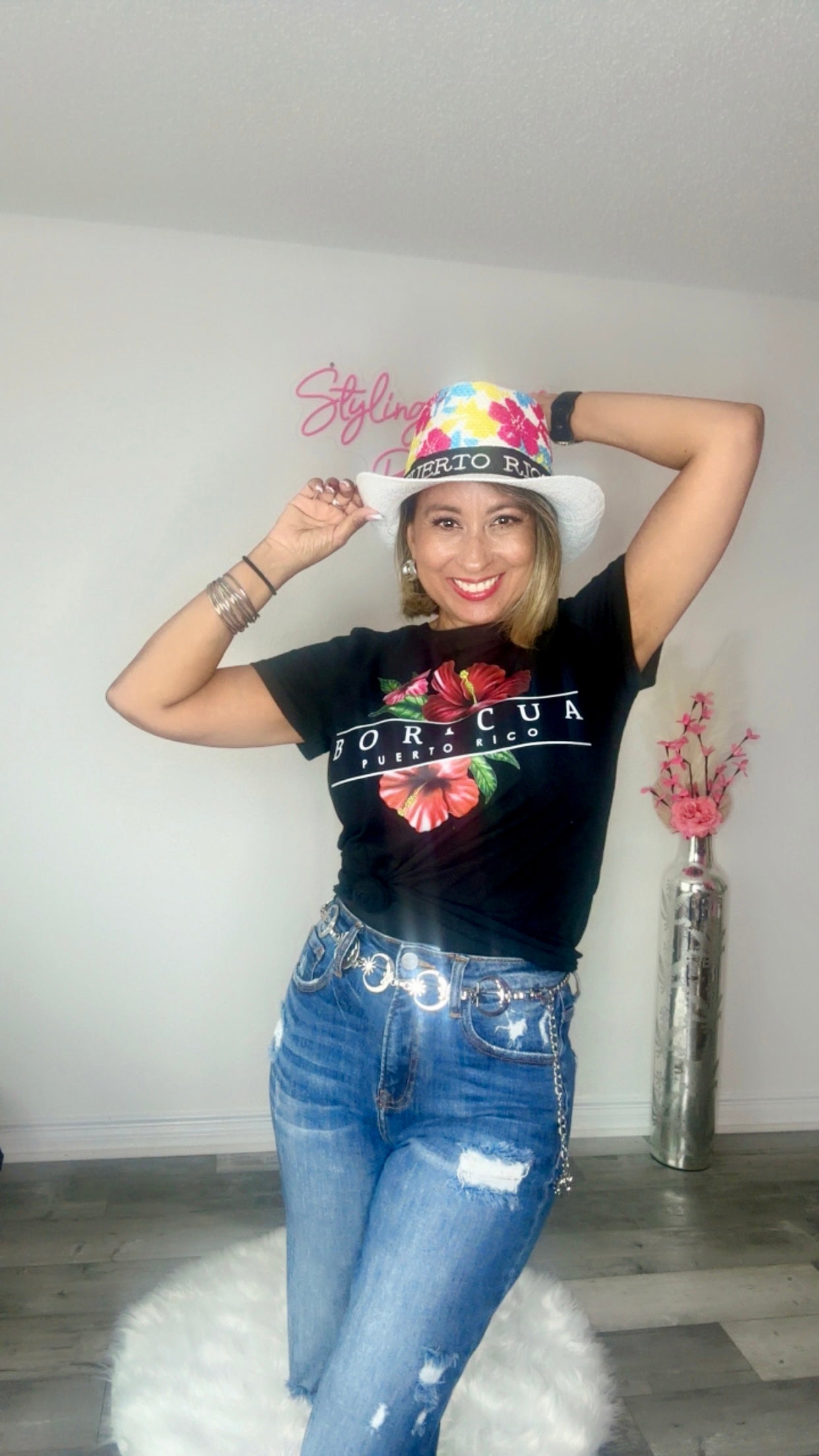 Flora Boricua Puerto Rico Black T-Shirt