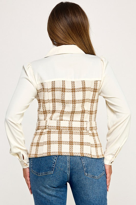 Latte Darling Tweed Belted Long Sleeve Top