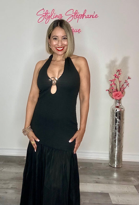Simply Chic Black Halter Maxi Dress
