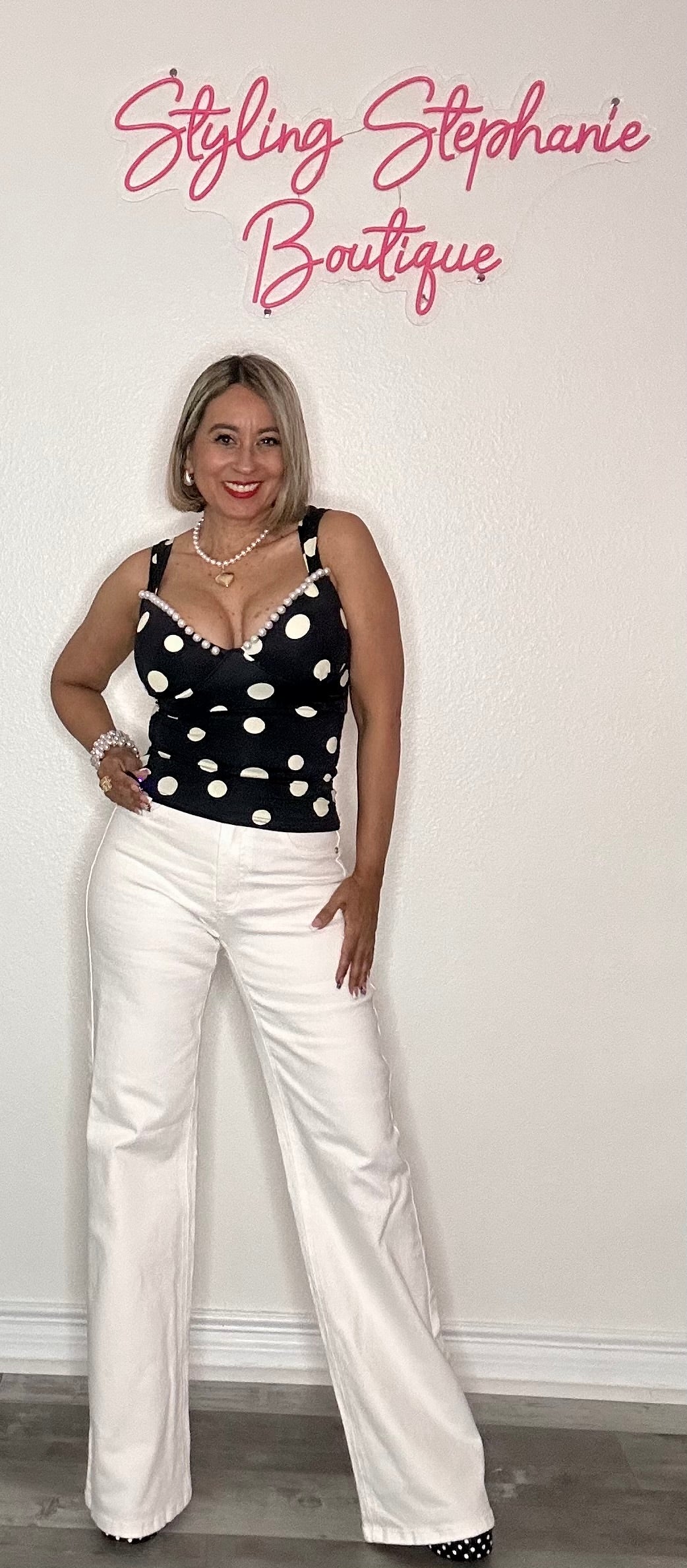 Black Polka Dot Pearl Top