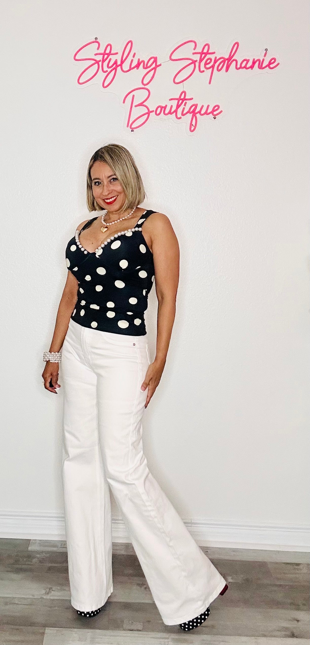 Black Polka Dot Pearl Top
