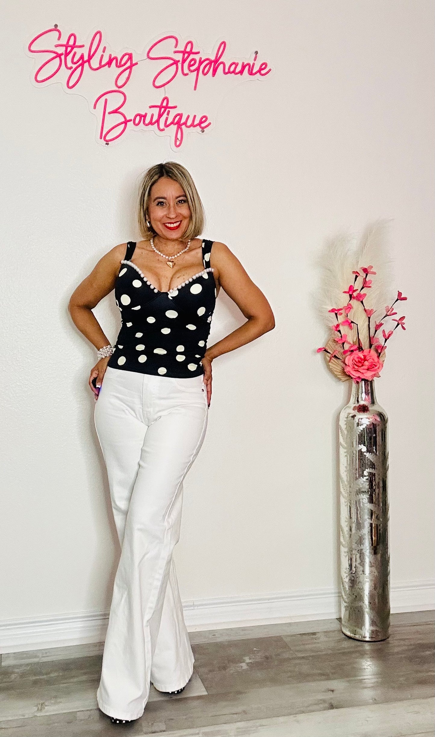Black Polka Dot Pearl Top